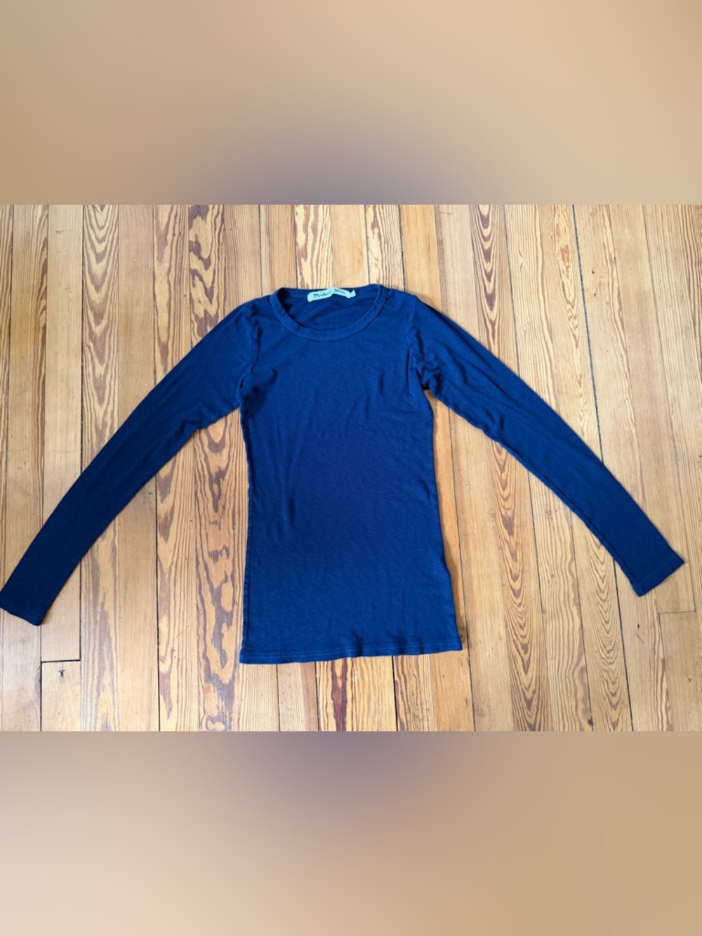 Michael Stars Long Sleeve Crew Neck Tee One Size Blue Fitted Stretch Basic Top